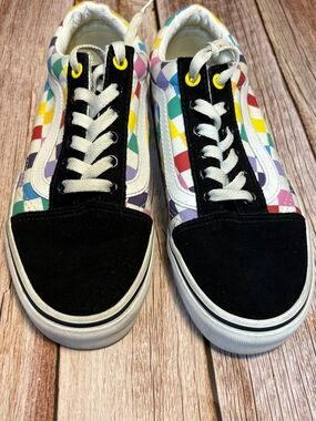Kids Rainbow Checker Low-Top Sneakers with Black Suede Toe